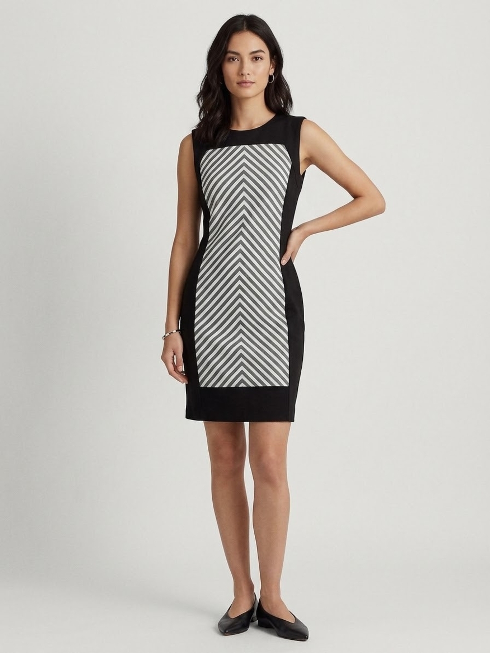 Calvin Klein Black and White Chevron Sheath Dress Size 10
